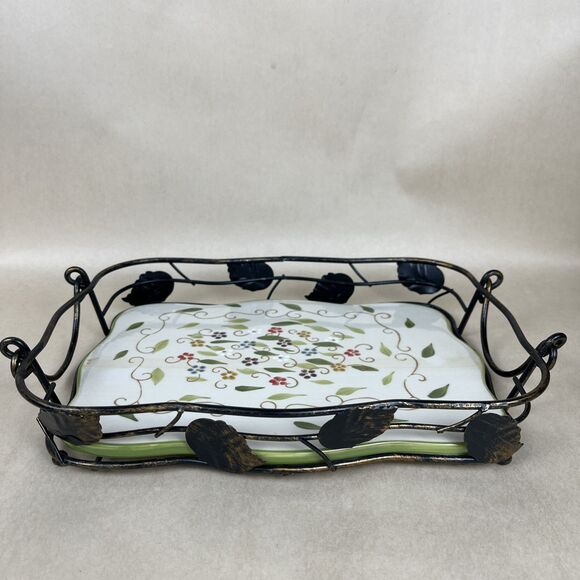 Temp-tations by Tara PETALS Ovenware‎ Metal Basket  & Trivet - Picture 1 of 9